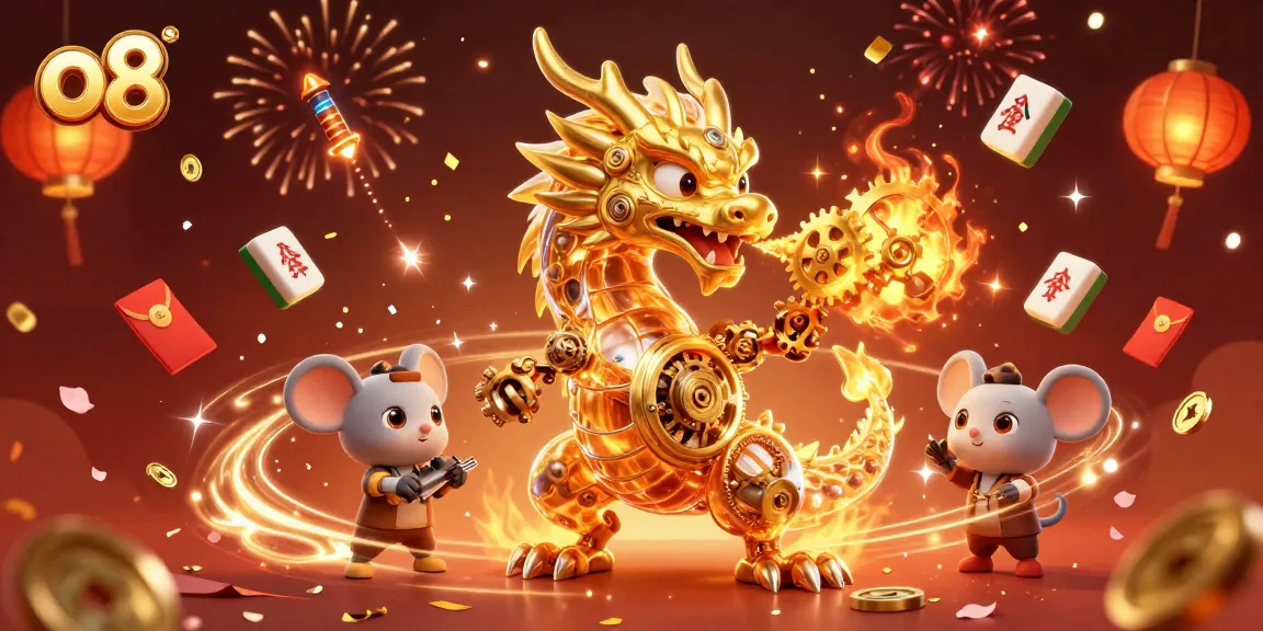 Win exciting rewards at o8 with golden dragons and festive casino elements swirling around.