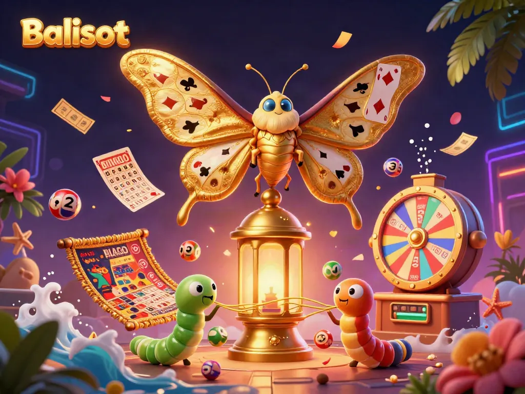 Balislot offers exciting gameplay with vibrant lottery balls, spinning prize wheels, and golden tickets in action.