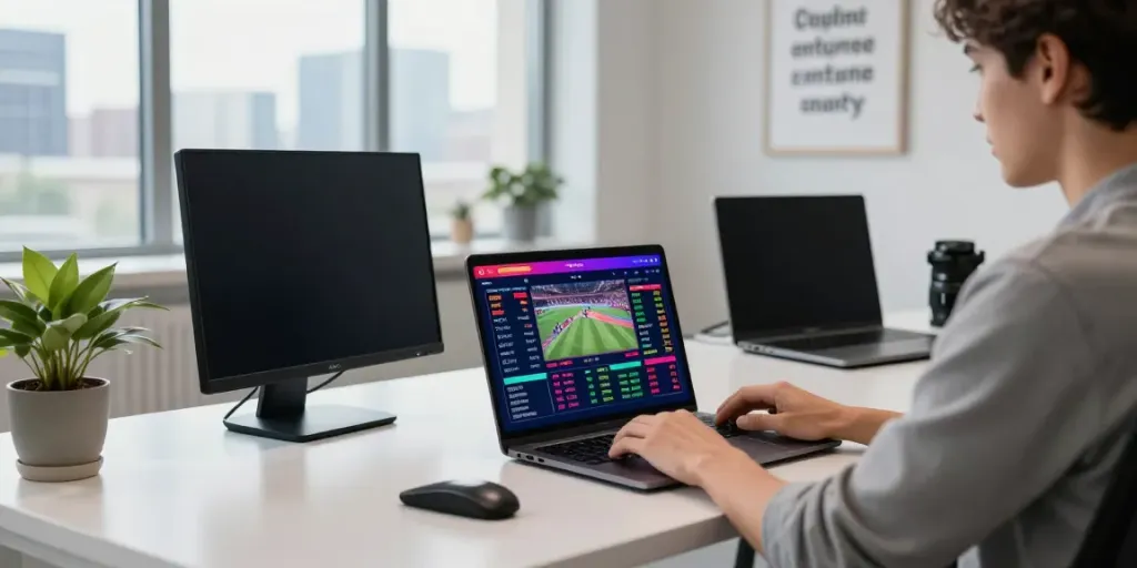 Engaging online betting scene at http://11bet-app.net/ with modern workspace setup.
