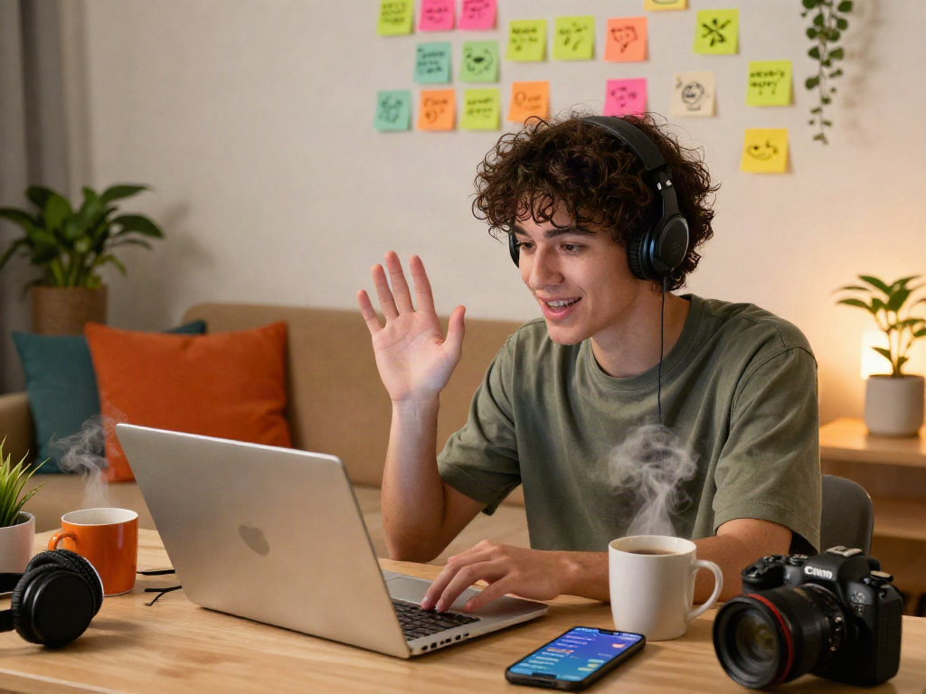 Dynamic spicy chat interaction in a cozy home office setting