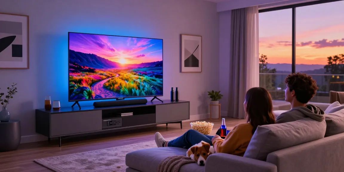 Samsung Micro RGB TV showcased in a modern living room during movie night, highlighting vibrant colors and cozy atmosphere.