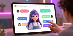Engaging digital scene of free AI ecchi chat featuring interactive character dialogue and vibrant UI design.