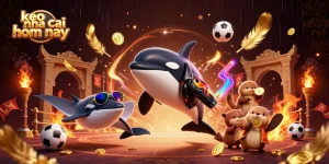 Engaging action scene of keo nha cai hom nay featuring an orca and stingray in a vibrant sports betting atmosphere.