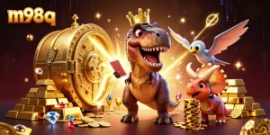 Engage with M98 Q in an exciting 3D casino world featuring T-Rex, pterodactyl, and triceratops!
