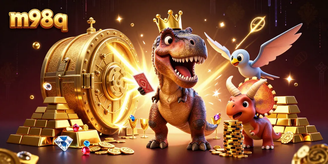 Engage with M98 Q in an exciting 3D casino world featuring T-Rex, pterodactyl, and triceratops!