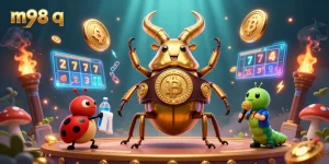 Engage in thrilling gameplay with m98 q at a vibrant casino illustrated scene featuring unique characters.