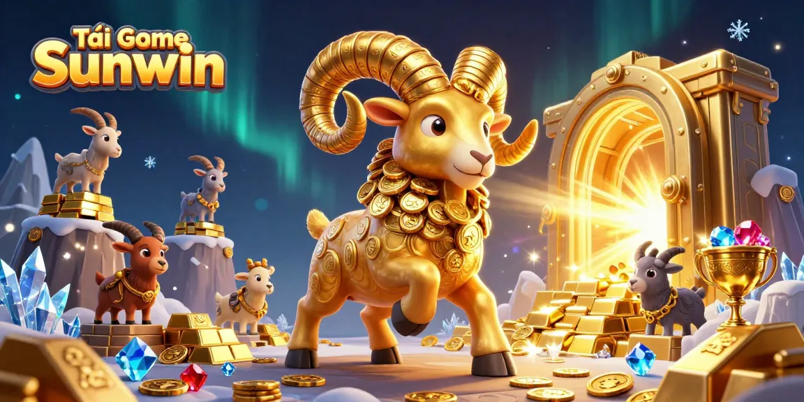 Engage with Tải game Sunwin featuring a dynamic scene of gold ram symbolizing jackpot excitement.